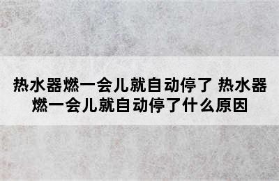 热水器燃一会儿就自动停了 热水器燃一会儿就自动停了什么原因